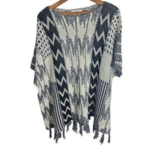 Cozy Elodie Mohair Aztec Print Poncho Sweater, Size Large